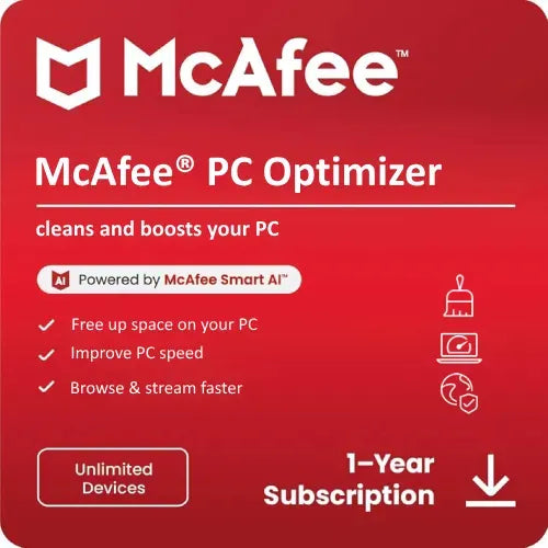 Jual Software McAfee® PC Optimizer cleans and boosts your PC mulai dari Rp 1 jt-an per-Tahun Software Antivirus Security Threat Protection