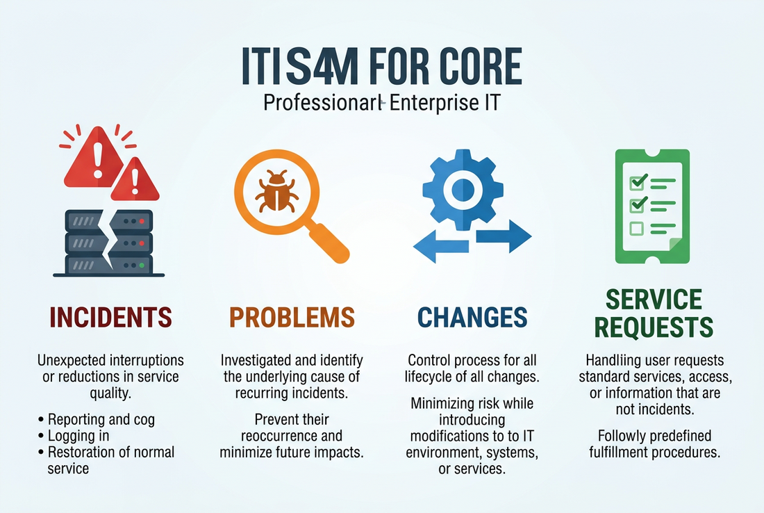 What are Incidents, Problems, Changes, and Service Requests in ITSM?