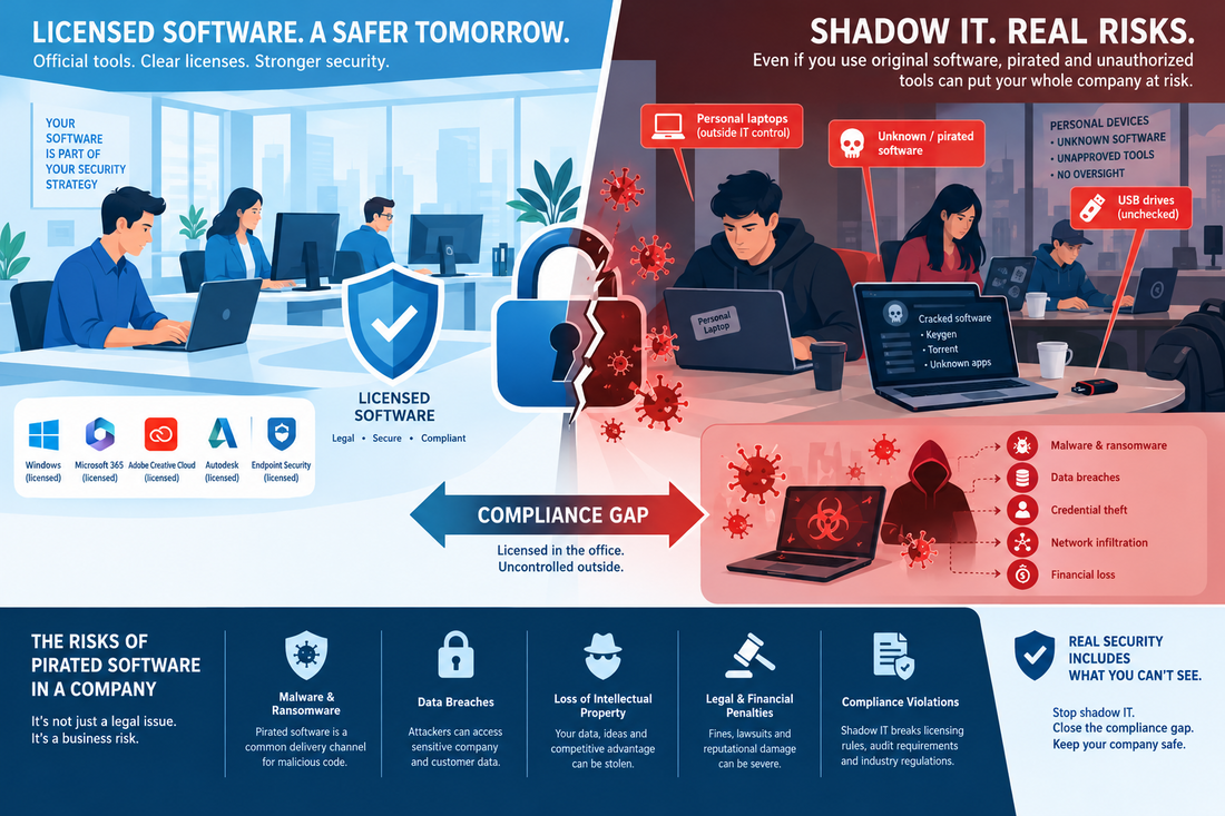 If your company already uses original software, why is there still a risk of pirated software?
